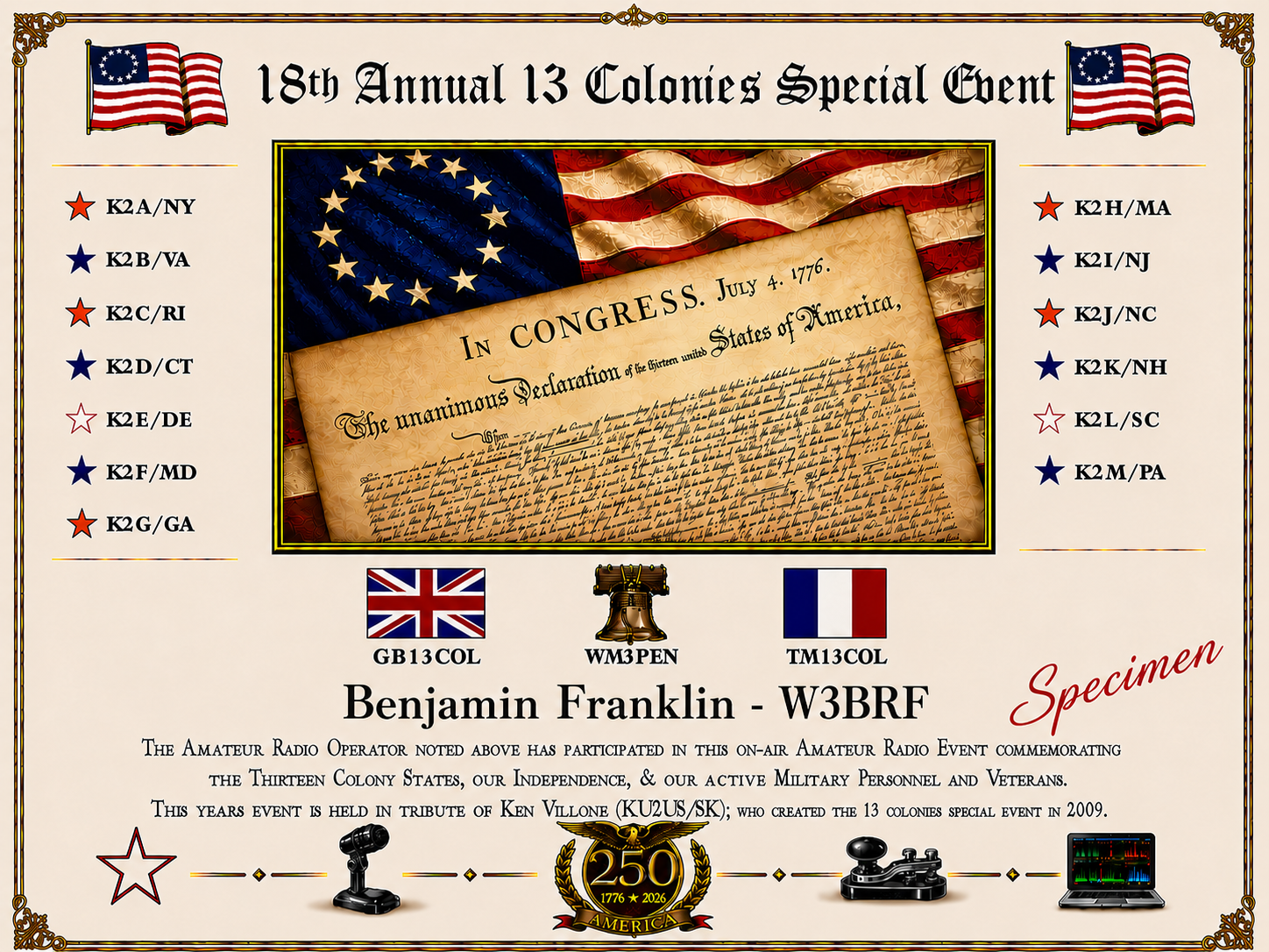 thirteen colonies certificate